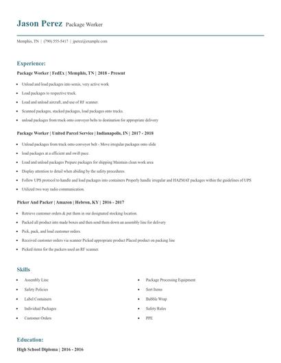 Package Worker Resume