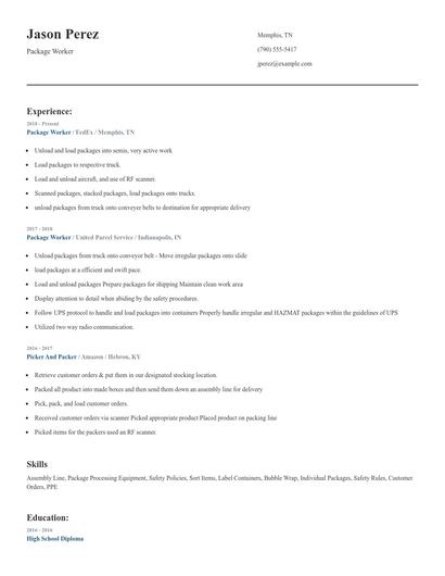 Package Worker Resume