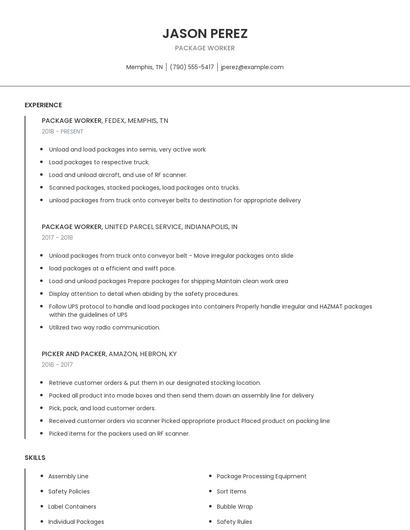 Package Worker Resume