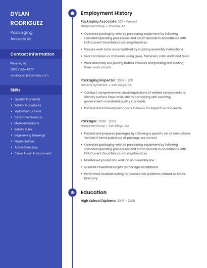 Packaging Associate Resume