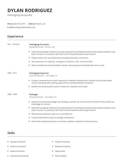 Packaging Associate Resume