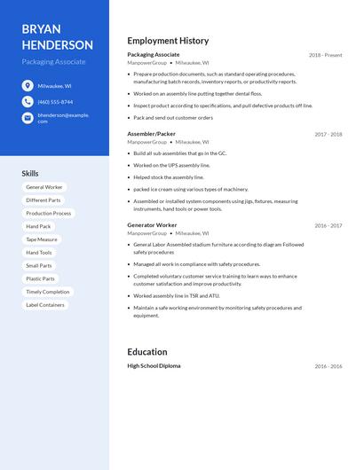 Packaging Associate Resume