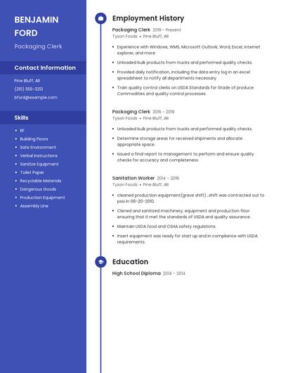 Packaging Clerk Resume