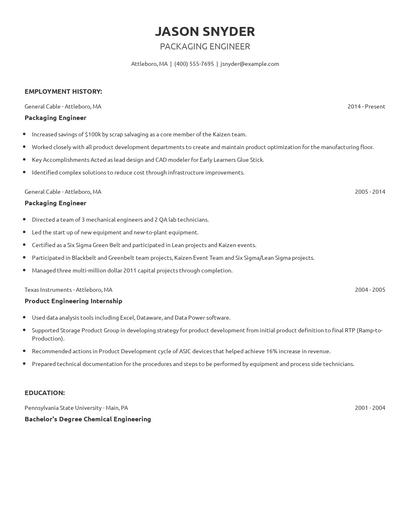 Packaging Engineer Resume