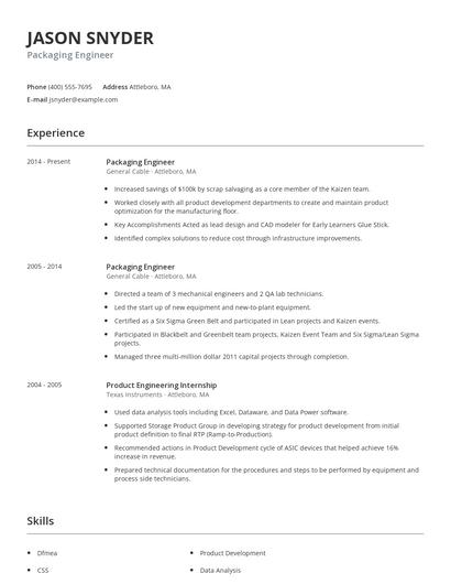 Packaging Engineer Resume