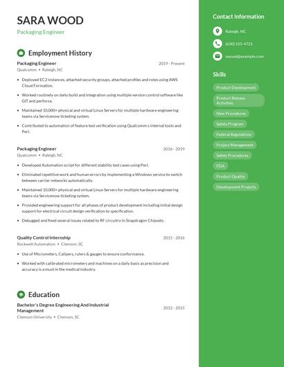Packaging Engineer Resume