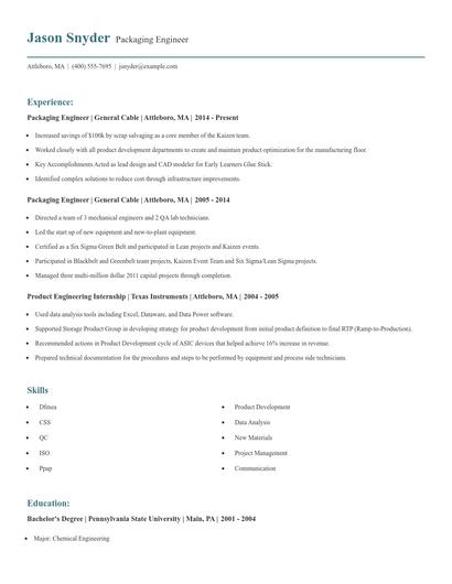 Packaging Engineer Resume