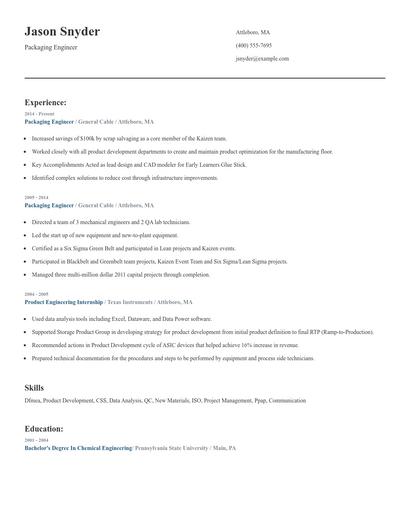 Packaging Engineer Resume