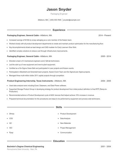Packaging Engineer Resume