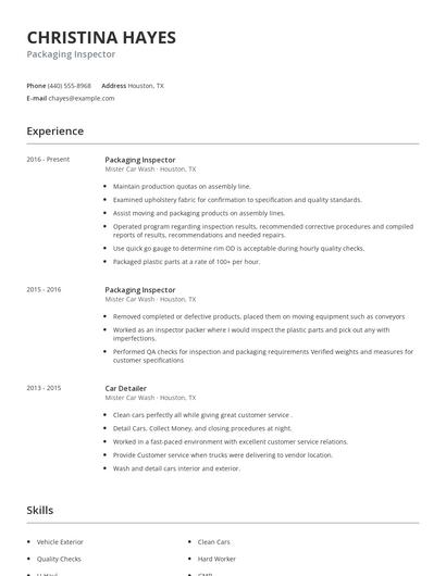 Packaging Inspector Resume