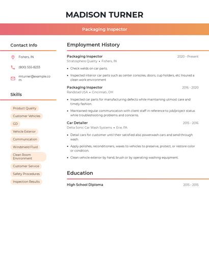 Packaging Inspector Resume