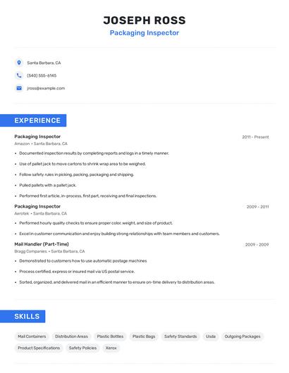Packaging Inspector Resume