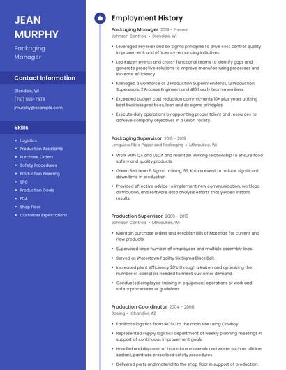 Packaging Manager Resume