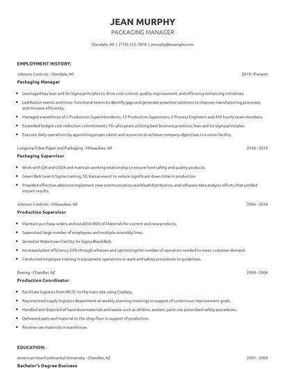 Packaging Manager Resume