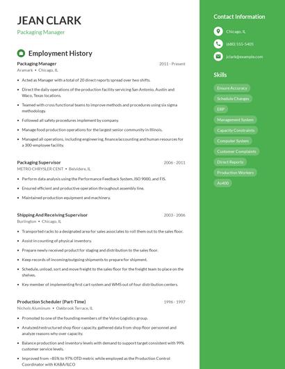 Packaging Manager Resume
