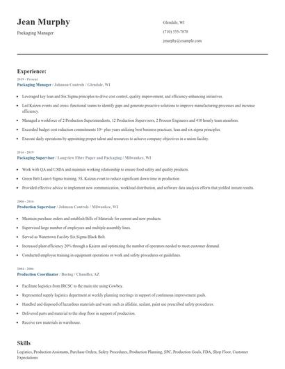 Packaging Manager Resume
