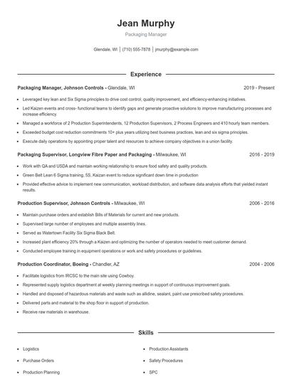 Packaging Manager Resume