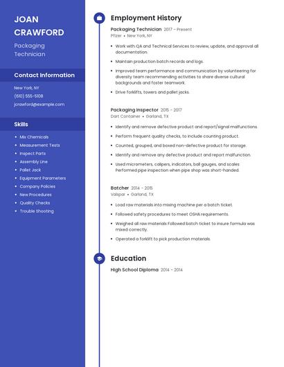 Packaging Technician Resume