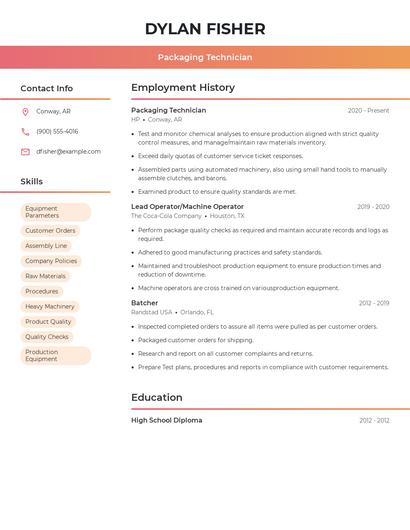 Packaging Technician Resume