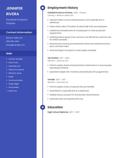 Padded Products Finisher Resume