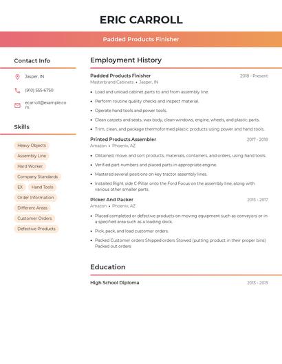 Padded Products Finisher Resume