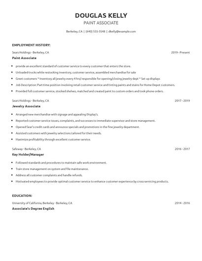 Paint Associate Resume