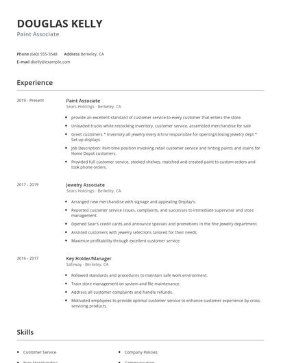 Paint Associate Resume