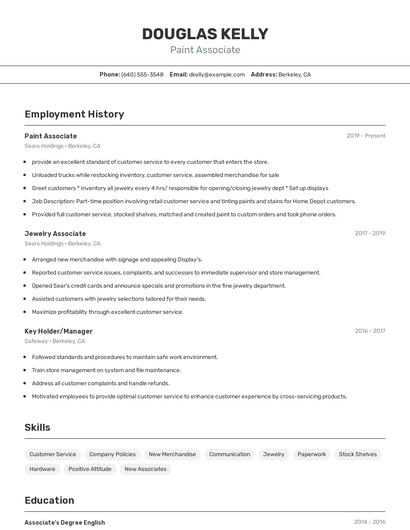 Paint Associate Resume