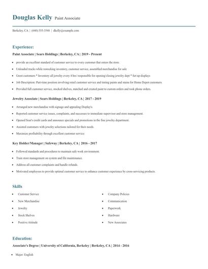 Paint Associate Resume