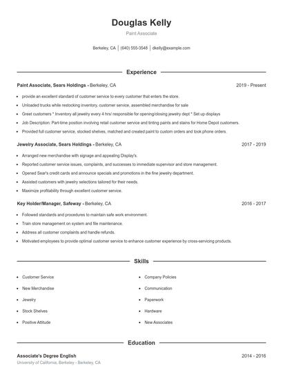 Paint Associate Resume