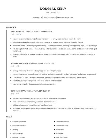 Paint Associate Resume