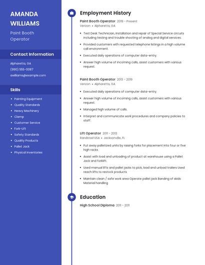 Paint Booth Operator Resume
