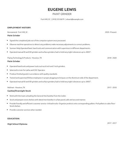 Paint Grinder Resume