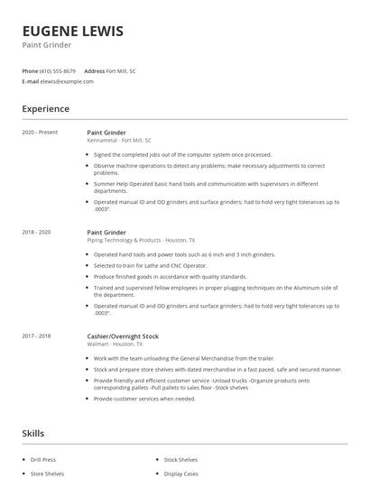 Paint Grinder Resume