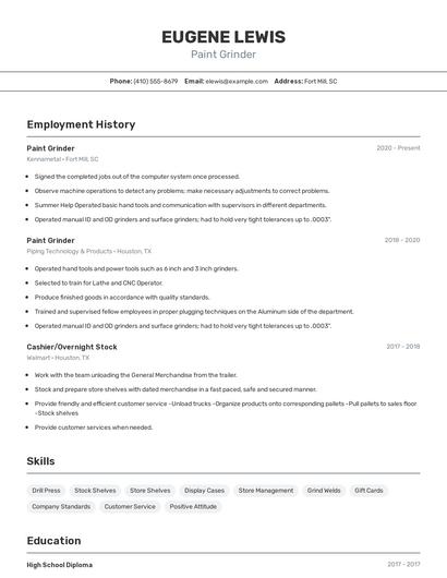 Paint Grinder Resume