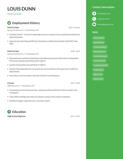 Paint Grinder Resume