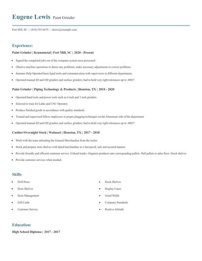 Paint Grinder Resume