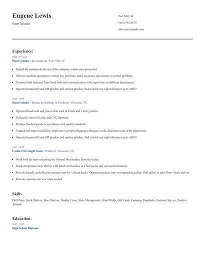 Paint Grinder Resume