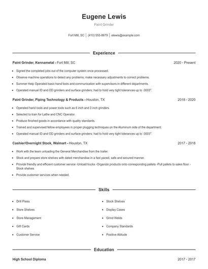 Paint Grinder Resume