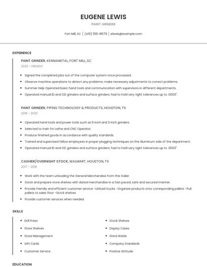 Paint Grinder Resume