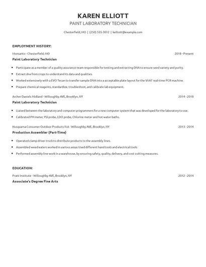 Paint Laboratory Technician Resume