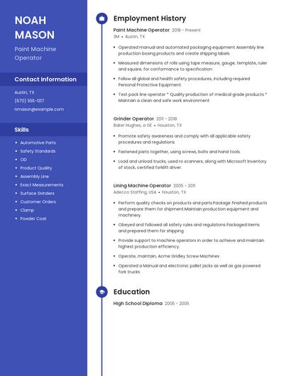 Paint Machine Operator Resume