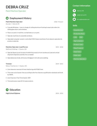 Paint Machine Operator Resume