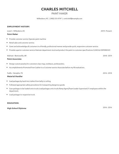 Paint Maker Resume