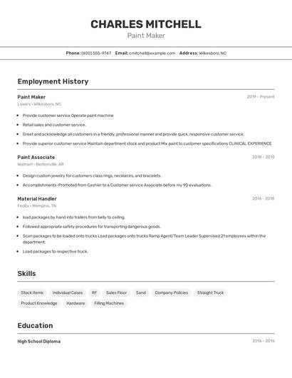 Paint Maker Resume