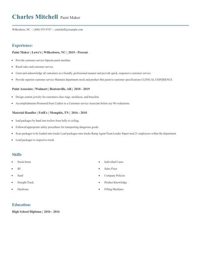 Paint Maker Resume