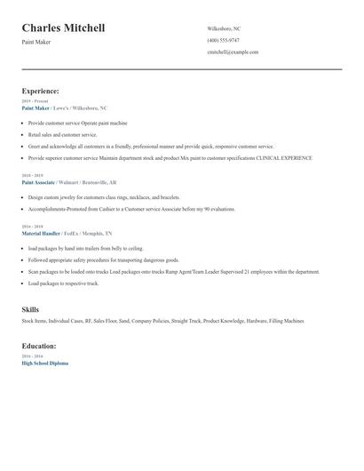 Paint Maker Resume