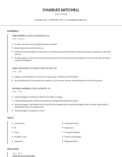 Paint Maker Resume