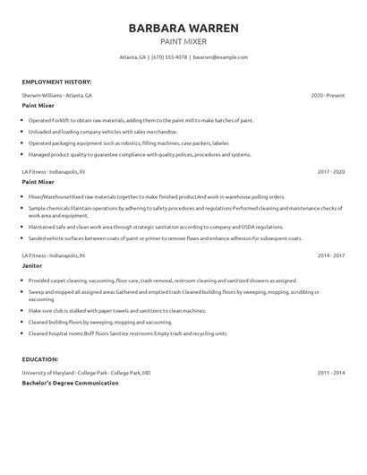 Paint Mixer Resume