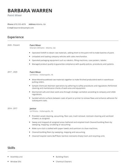 Paint Mixer Resume